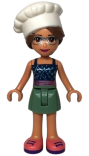 LEGO Friends Olivia, Sand Green Skirt, Dark Blue Top with Metallic Pink Belt, White Chef Toque with Hair minifigure