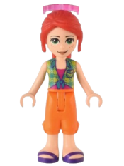 LEGO Friends Mia, Lime Plaid Shirt, Orange Trousers Cropped, Dark Purple Sandals, Sunglasses minifigure