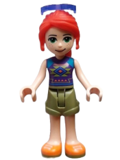 LEGO Friends Mia - Olive Green Shorts, Orange Shoes, Dark Purple Top with Diamonds and Triangles, Trans-Purple Sunglasses minifigure