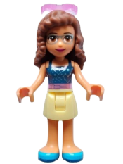 LEGO Friends Olivia (Nougat) - Bright Light Yellow Skirt, Dark Blue Top with Constellations, Trans-Dark Pink Sunglasses minifigure