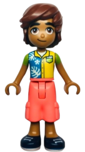 LEGO Friends Leo - Dark Azure, Yellow, and Lime Shirt, Coral Trousers Cropped Large Pockets, Dark Blue Shoes minifigure