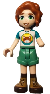 LEGO Friends Autumn - Dark Turquoise and White Top with Fox, Sand Green Shorts, Nougat and Reddish Brown Boots minifigure