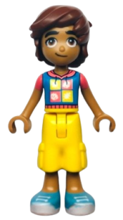 LEGO Friends Leo - Dark Azure and Coral Hoodie, Yellow Trousers Cropped Large Pockets, Medium Azure Shoes minifigure