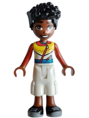 LEGO Friends Zac - Red, White, and Yellow Hoodie with Zippers, White Trousers Cropped Large Pockets, Black Shoes minifigure