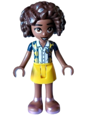 LEGO Friends Aliya - Dark Blue Vest with Diamonds over White Blouse, Yellow Skirt, Metallic Pink Sandals minifigure