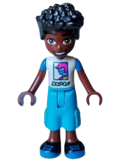 LEGO Friends Zac - White and Blue Shirt with Racer, Dark Azure Trousers Cropped Large Pockets, Black Shoes minifigure