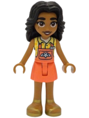 LEGO Friends Adi - Coral Overalls Skirt, Bright Light Yellow Shirt minifigure