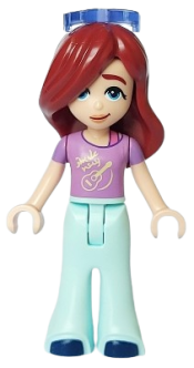 LEGO Friends Paisley - Medium Lavender Shirt with Guitar, Light Aqua Trousers Bell-Bottoms, Dark Blue Shoes, Sunglasses minifigure