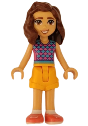 LEGO Friends Luna - Dark Pink and Medium Azure Top with Scales, Bright Light Orange Shorts, Coral Shoes minifigure