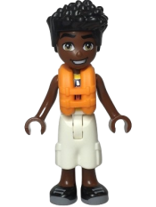 LEGO Friends Zac - Yellow and Dark Turquoise Wet Suit, Orange Life Jacket, White Trousers Cropped Large Pockets, Black Shoes minifigure