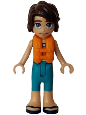 LEGO Friends Marco - Dark Turquoise and Yellow Sleeveless Wetsuit, Orange Life Jacket, Dark Blue Sandals minifigure