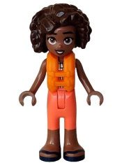 LEGO Friends Aliya - Coral and Yellow Sleeveless Wetsuit, Dark Turquoise Belt, Orange Life Jacket, Dark Blue Sandals minifigure