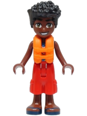 LEGO Friends Zac - Blue Shirt with Red Symbols and Yellow Splotches, Red Trousers, Dark Blue Sandals, Orange Life Jacket minifigure