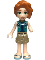 LEGO Friends Autumn - Dark Turquoise Vest over Dark Blue Shirt, Dark Tan Shorts, Metallic Light Blue Sandals minifigure