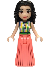 LEGO Friends Emma (Adult) - Pleated Coral Skirt, Dark Blue, Medium Lavender, Yellow, Green, and White Top minifigure