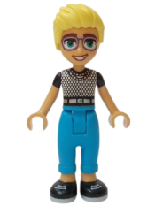 LEGO Friends Olly - Black and White Mesh T-Shirt, Dark Azure Trousers, Black Shoes minifigure