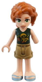 LEGO Friends Autumn - Dark Green Mushroom Top, Dark Tan Shorts, Metallic Light Blue Sandals minifigure