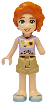 LEGO Friends Autumn - Lavender Vest with Sunflowers, Dark Tan Shorts, Metallic Light Blue Sandals minifigure