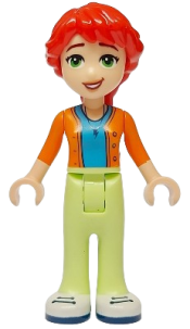 LEGO Friends Mia (Adult) - Dark Azure Shirt, Orange Sweater, Yellowish Green Pants, White Shoes with Dark Blue Soles and Laces minifigure