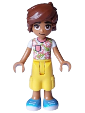 LEGO Friends Leo - White Shirt with Coral Flowers, Yellow Trousers Cropped Large Pockets, Medium Azure Shoes minifigure