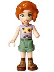 LEGO Friends Autumn - Lavender Vest with Sunflowers, Sand Green Shorts, Nougat and Reddish Brown Boots minifigure