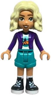 LEGO Friends Nova - Dark Purple Hoodie, White Shirt with Tent, Dark Turquoise Shorts, Black and White Boots minifigure