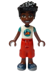 LEGO Friends Zac - White T-Shirt with Tent, Red Cropped Trousers, Dark Blue Shoes minifigure