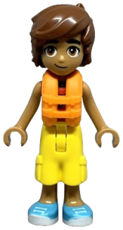 LEGO Friends Leo - Red and White Sleeveless Wetsuit, Yellow Cropped Trousers, Medium Azure Shoes, Orange Life Jacket minifigure