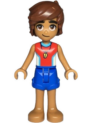 LEGO Friends Leo - Red and White Sleeveless Wetsuit, Blue Shorts minifigure