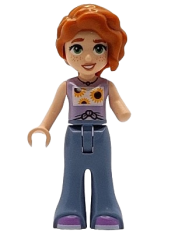 LEGO Friends Autumn - Lavender Vest with Sunflowers, Sand Blue Trousers Bell-Bottoms, Medium Lavender Shoes set