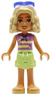 LEGO Friends Nova - Medium Lavender Sleeveless Hoodie with Dachshund, Yellowish Green Shorts, Bright Light Yellow Sandals, Glasses set