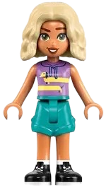 LEGO Friends Nova - Medium Lavender Sleeveless Hoodie with Dachshund, Dark Turquoise Shorts, Black and White Boots set