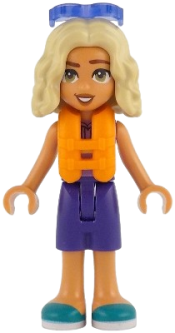 LEGO Friends Nova - Medium Lavender Sleeveless Hoodie with Dachshund, Dark Purple Shorts, Dark Turquoise Shoes, Orange Life Jacket, Trans-Purple Sunglasses set