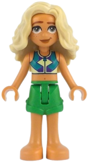 LEGO Friends Sage - Dark Turquoise, Yellowish Green and Dark Purple Sleeveless Top, Bright Green Shorts, Bare Feet set
