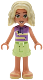 LEGO Friends Nova - Medium Lavender Sleeveless Hoodie with Dachshund, Yellowish Green Shorts, Bright Light Yellow Sandals set