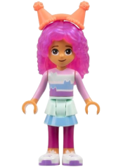 LEGO Gabby - Striped Shirt, Layered Skirt over Magenta Leggings, Satin Trans-Dark Pink Hair, Coral Party Hats minifigure