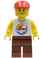 LEGO Surfboard on Ocean - Reddish Brown Legs, Red Cap minifigure