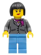 LEGO Dark Bluish Gray Jacket with Magenta Scarf, Medium Blue Legs, Black Bob Cut Hair minifigure