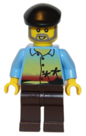 LEGO Sunset and Palm Trees - Dark Brown Legs, Black Beret minifigure
