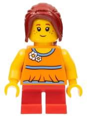LEGO Girl, Red Short Legs, Hair Ponytail Long with Side Bangs minifigure