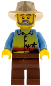 LEGO Sunset and Palm Trees - Male, Reddish Brown Legs, Tan Fedora, Beard minifigure
