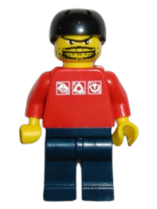 LEGO Skateboarder, Red Shirt with Silver Logos, Dark Blue Legs minifigure