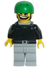 LEGO Skateboarder, Black Shirt, Light Gray Legs, with Back Stud minifigure