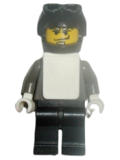 LEGO Snowboarder, Dark Gray Shirt, Black Legs, Black Helmet, White Vest minifigure
