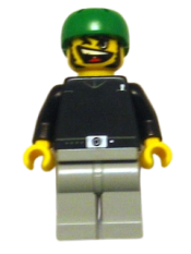 LEGO Skateboarder, Black Shirt, Light Gray Legs, without Back Stud minifigure