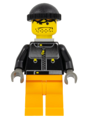 LEGO Skateboarder, Black Jacket, Medium Orange Legs - with Neck Bracket minifigure