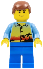 LEGO Sunset and Palm Trees - Male, Blue Legs, Reddish Brown Male Hair, Thin Grin minifigure