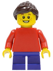 LEGO Plain Red Torso with Red Arms, Dark Purple Short Legs, Dark Brown Ponytail and Swept Sideways Fringe minifigure