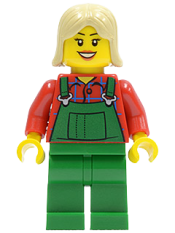 LEGO Overalls Farmer Green, Tan Female Hair minifigure