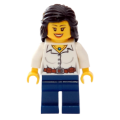 LEGO Female White Blouse with Belt, Dark Blue Legs minifigure